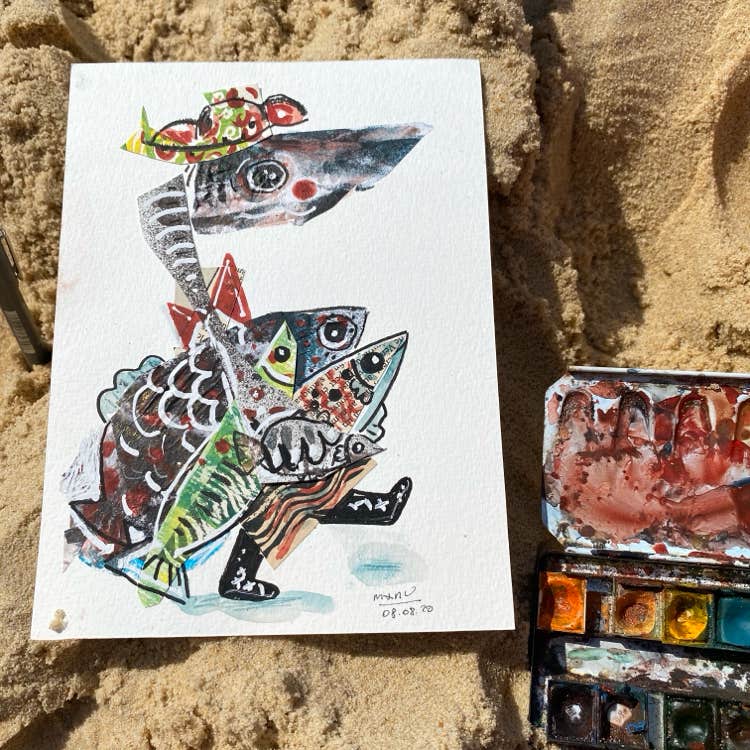 techniques mixtes, manu clabecq, plage