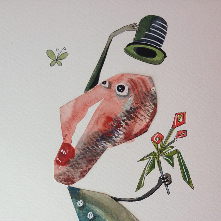 collage, techniques mixtes, aquarelle