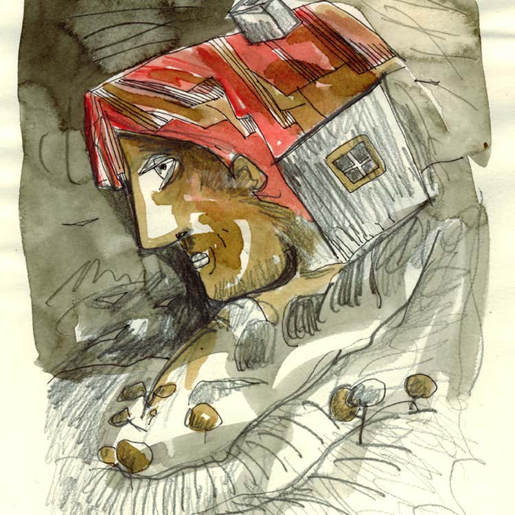 mine de plomb, café, aquarelle
